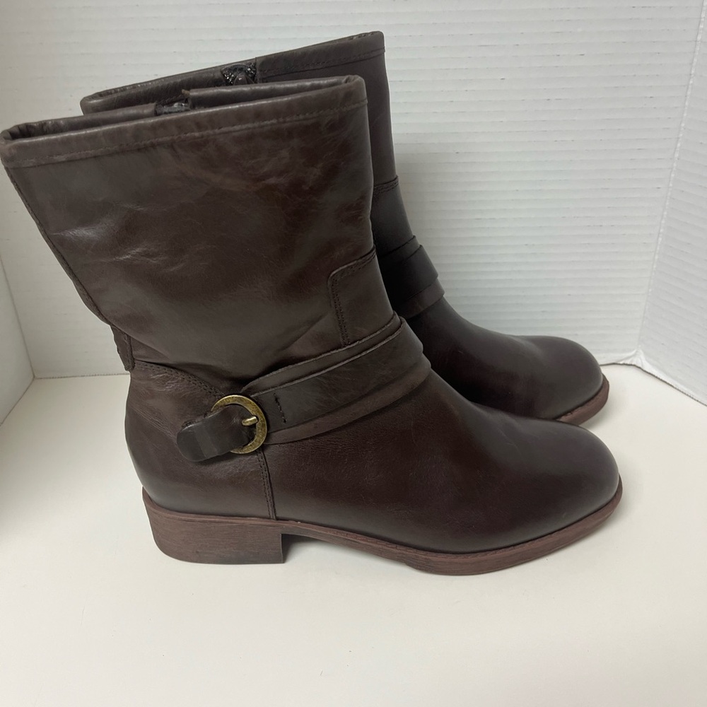 Trendy Brown Leather Ankle Belted Boots Grunge Utility Tech Moto Comfort 8.5W